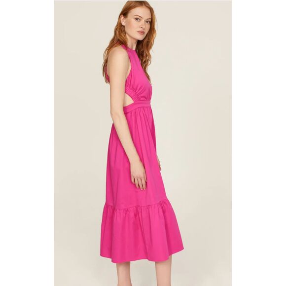 Peter Som Hot Pink Tiered Barbiecore Cross Back Semi Formal Summer Midi Dress 6 - Picture 4 of 15